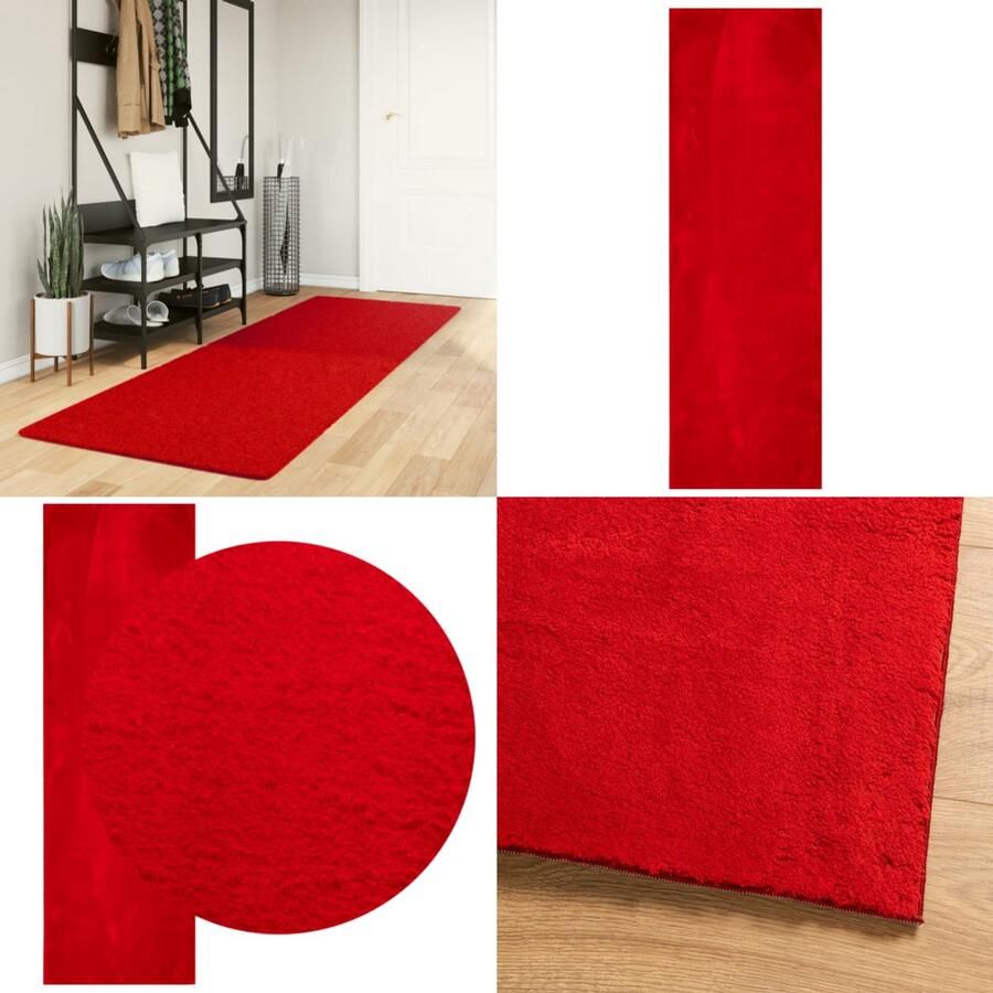 VidaXL Vloerkleed HUARTE laagpolig zacht wasbaar 80x250 cm rood Vloerkleed Vloerkleden Tapijt Vloerbedekking