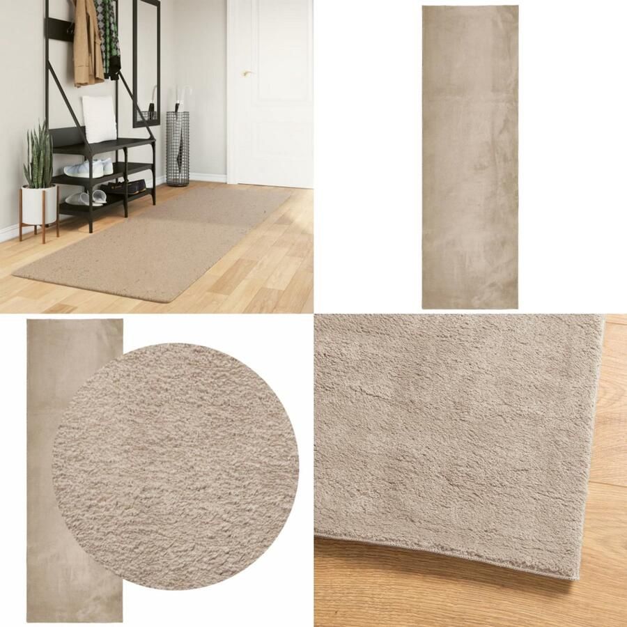 VidaXL Vloerkleed HUARTE laagpolig zacht wasbaar 80x250 cm zandkleurig Vloerkleed Vloerkleden Tapijt Vloerbedekking