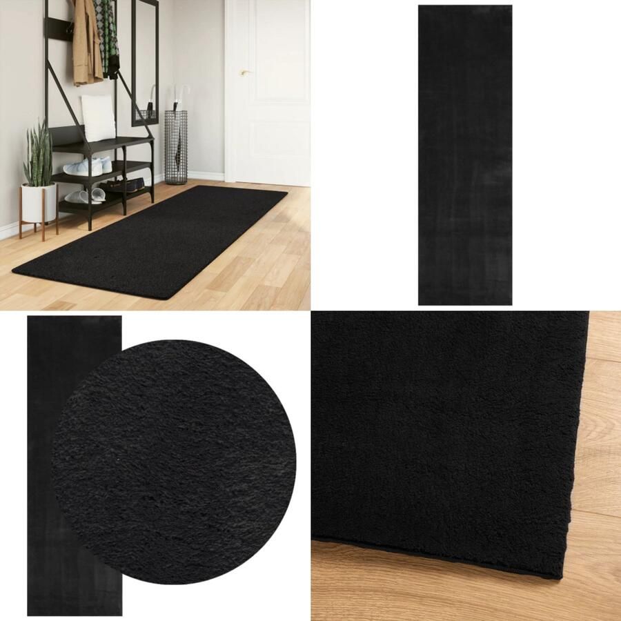 VidaXL Vloerkleed HUARTE laagpolig zacht wasbaar 80x250 cm zwart Vloerkleed Vloerkleden Tapijt Vloerbedekking