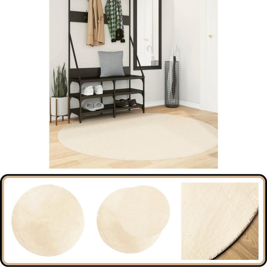 VidaXL Vloerkleed HUARTE Zacht 160 cm Crème Vloerkleed Huiskleed Kruimelkleur Beige Polyester