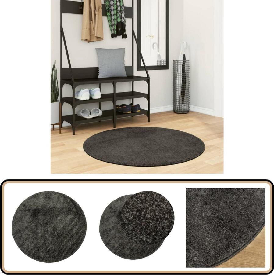 VidaXL Vloerkleed ISTAN 100 cm Hoogpolig Antraciet Vloerkleed Donzige Vloerkleed Antraciet Vloerkleed Ronde Vloerkleed Polyester Vloerkleed