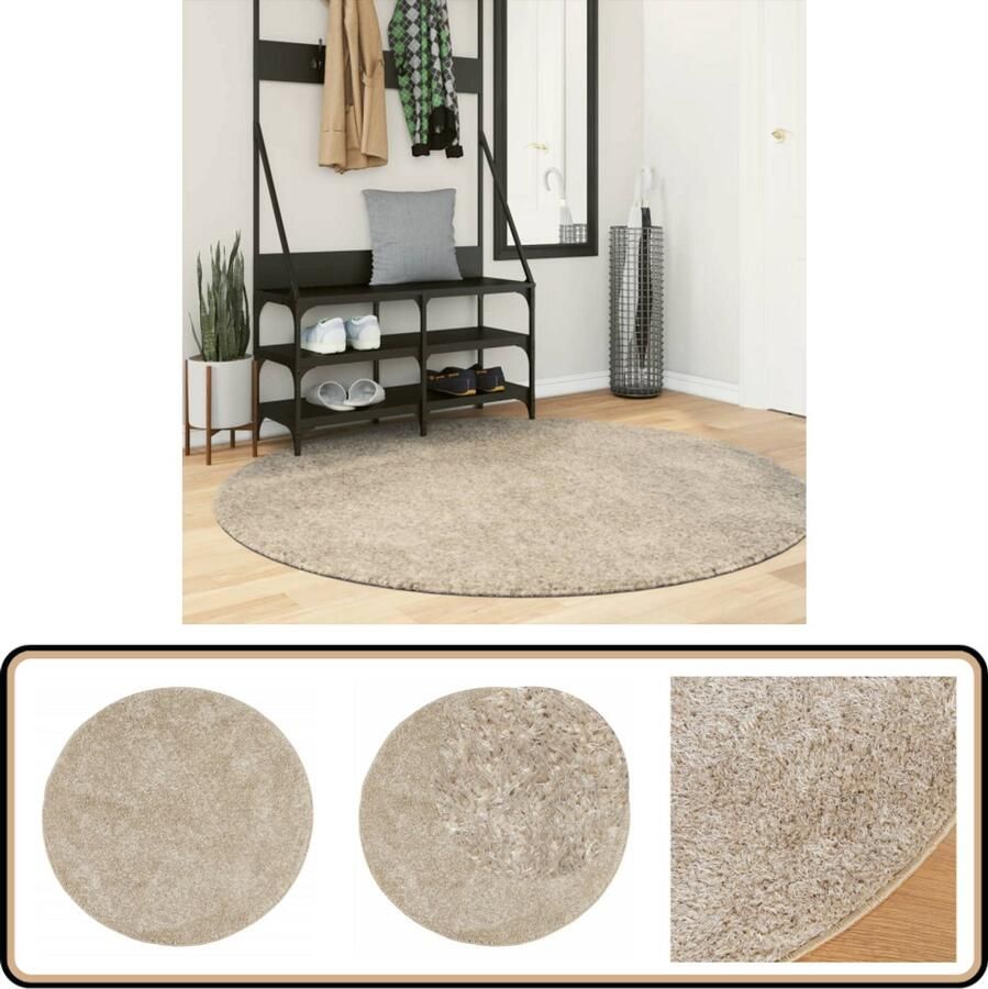 The Living Store ISTAN Donzig Vloerkleed 160 cm Beige 100% Polyester 30 mm Gel Rug Anti-slip OEKO-TEX Getest Vloerkleed Beige Zacht Donstige Anti Slip