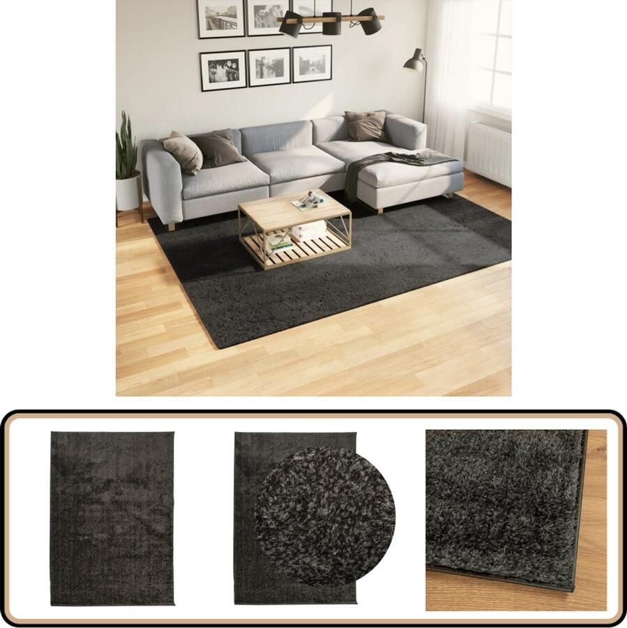 The Living Store ISTAN Vloerkleed 200 x 280 cm Superzachte Donzige Pool Antraciet Vloerkleed Donzige Vloerkleed Antraciet Vloerkleed Wollen Vloerkleed Salon Vloerkleed