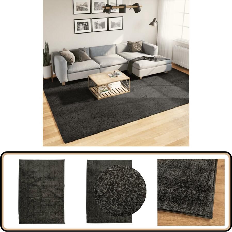 The Living Store ISTAN Vloerkleed 240 x 340 cm Antraciet Polyester 100% Donzig Gel Rug Anti-slip OEKO-TEX Wasmachinebestendig Vloerkleed Antraciet Polyester Groot Formaat Anti Slip