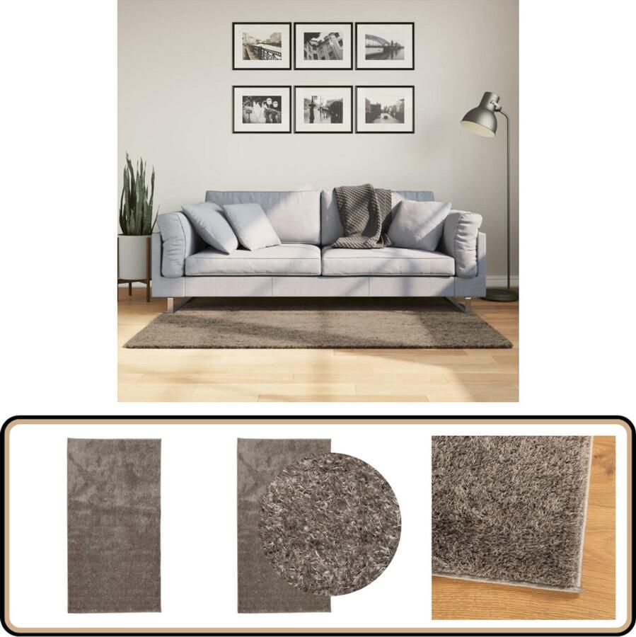 The Living Store Vloerkleed ISTAN hoogpolig glanzend 80x150 cm grijs Vloerkleed Donzig Tapijt Grijs Vloerkleed Polyester Vloerkleed Anti Slip Vloerkleed