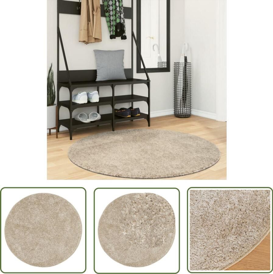 The Living Store ISTAN Vloerkleed 120 cm Zacht en donzig beige 100% polyester met gelrug Vloerkleed Beige Wollen Vloerkleed Pluche Vloerkleed Ronde Vloerkleed