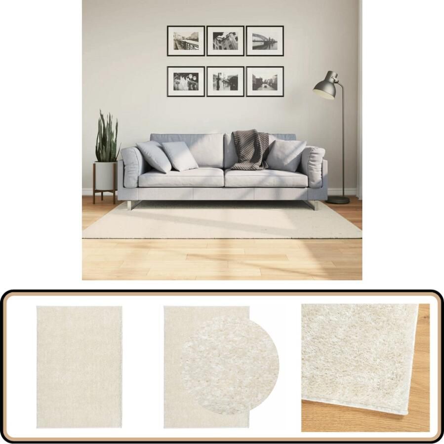 The Living Store Vloerkleed ISTAN hoogpolig glanzend 120x170 cm crèmekleurig Vloerkleed Kunstvacht Crème Kleur Anti Slip Wasbaar