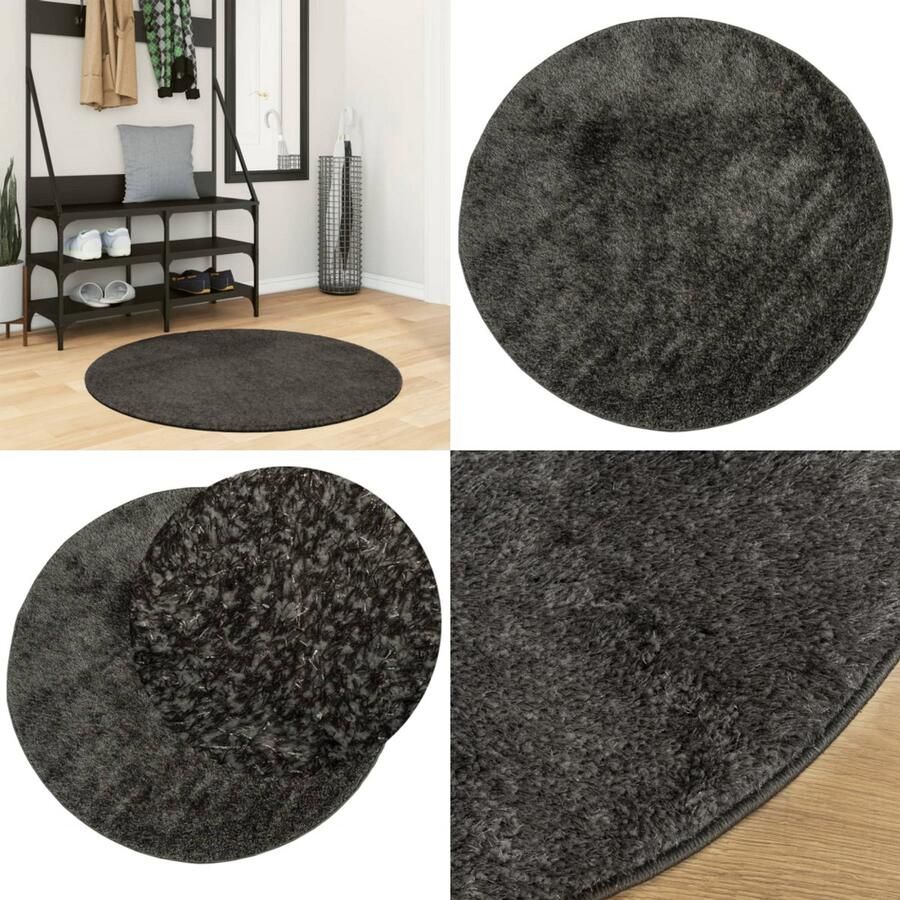 VidaXL Vloerkleed ISTAN hoogpolig glanzend Ø 100 cm asntracietkleurig Vloerkleed Vloerkleden Tapijt Vloerkleed