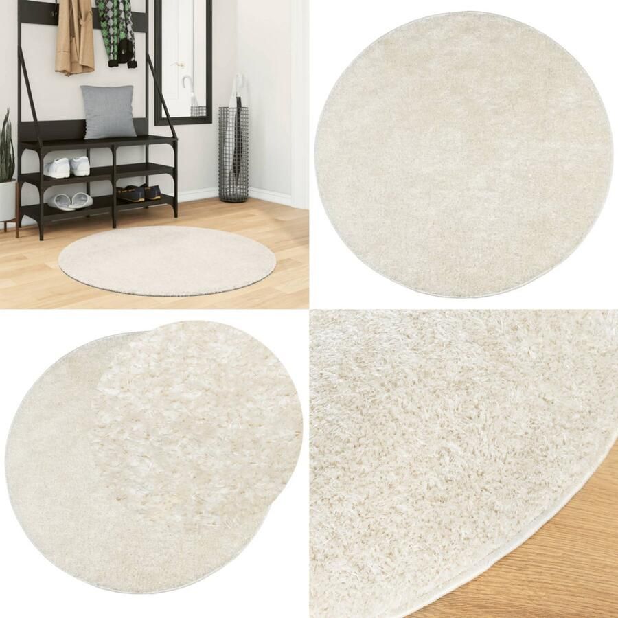 VidaXL Vloerkleed ISTAN hoogpolig glanzend Ø 100 cm crèmekleurig Vloerkleed Vloerkleden Tapijt Vloerkleed