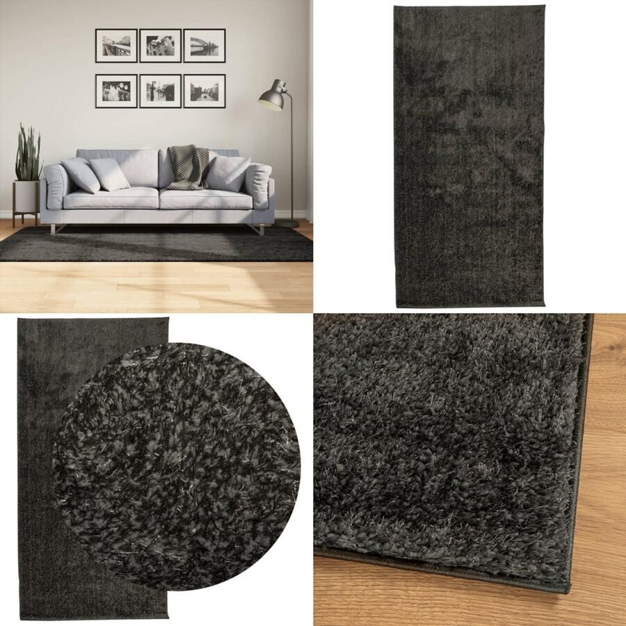 VidaXL Vloerkleed ISTAN hoogpolig glanzend 100x200 cm antracietkleurig Vloerkleed Vloerkleden Tapijt Vloerbedekking