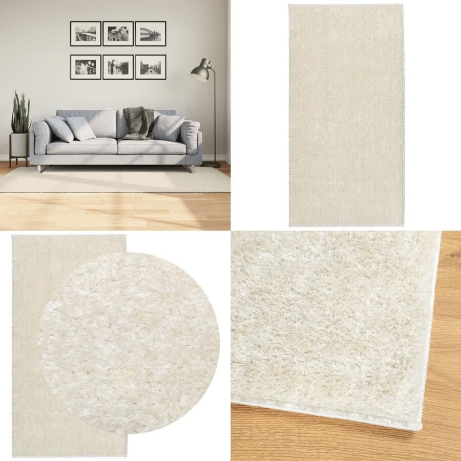 VidaXL Vloerkleed ISTAN hoogpolig glanzend 100x200 cm crèmekleurig Vloerkleed Vloerkleden Tapijt Vloerbedekking
