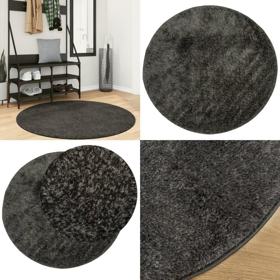 VidaXL Vloerkleed ISTAN hoogpolig glanzend Ø 120 cm asntracietkleurig Vloerkleed Vloerkleden Tapijt Vloerkleed