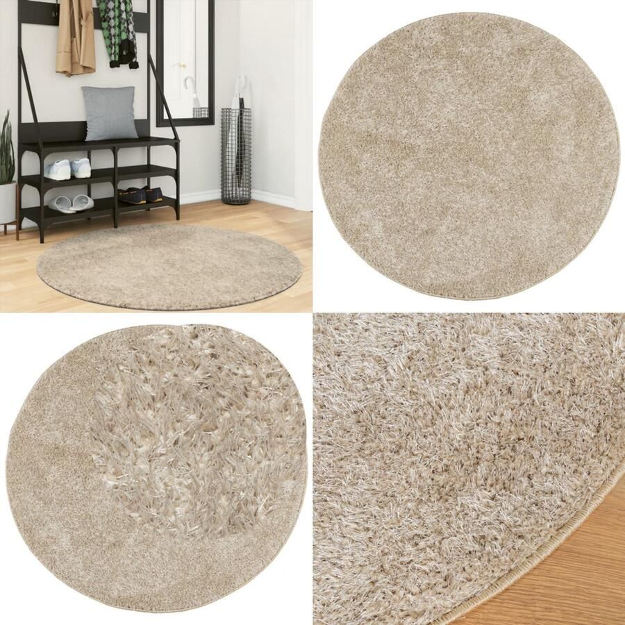VidaXL Vloerkleed ISTAN hoogpolig glanzend Ø 120 cm beige Vloerkleed Vloerkleden Tapijt Vloerbedekking