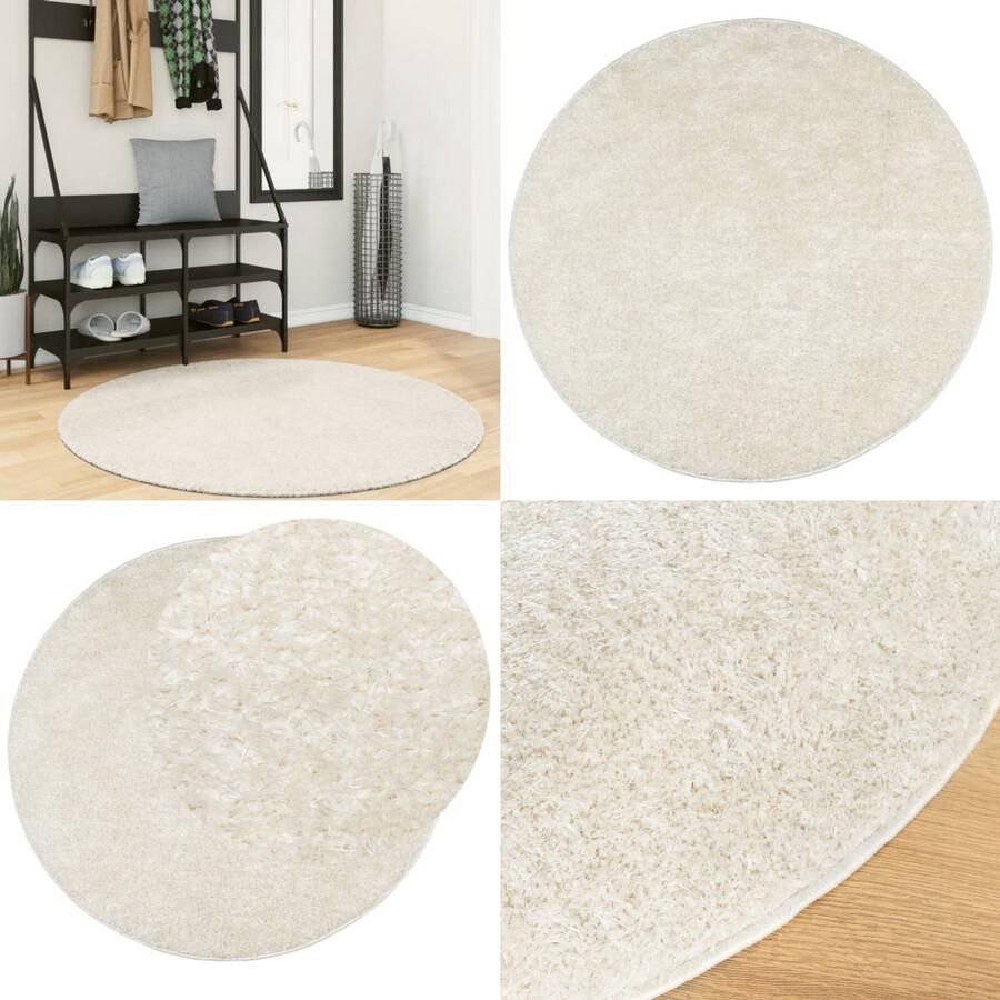 VidaXL Vloerkleed ISTAN hoogpolig glanzend Ø 120 cm crèmekleurig Vloerkleed Vloerkleden Tapijt Vloerkleed