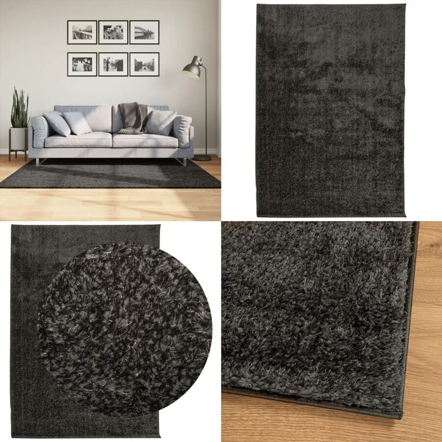 VidaXL Vloerkleed ISTAN hoogpolig glanzend 120x170 cm antracietkleurig Vloerkleed Vloerkleden Tapijt Vloerbedekking