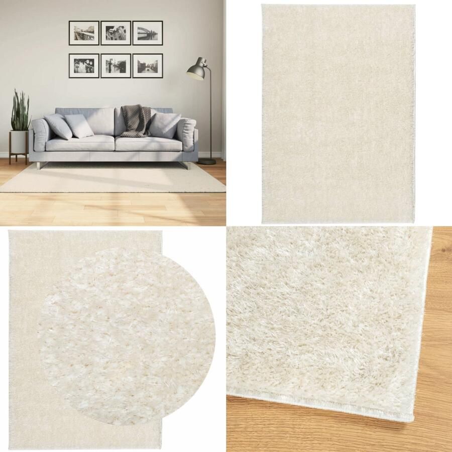 VidaXL Vloerkleed ISTAN hoogpolig glanzend 120x170 cm crèmekleurig Vloerkleed Vloerkleden Tapijt Vloerbedekking
