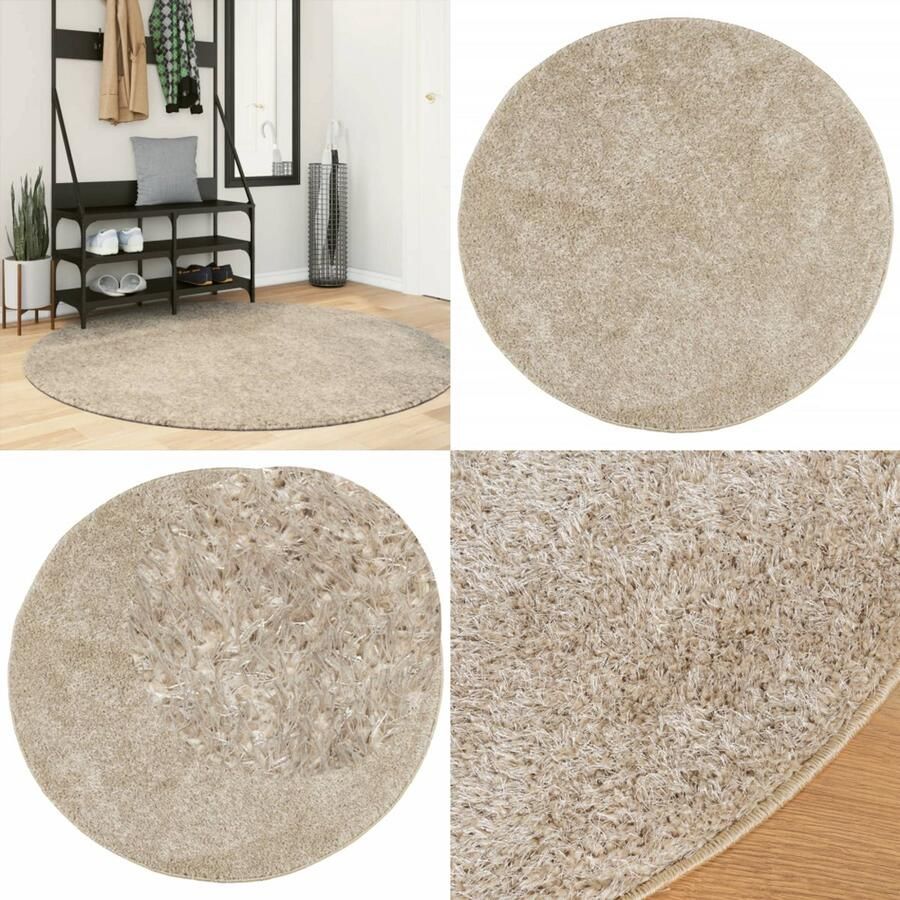 VidaXL Vloerkleed ISTAN hoogpolig glanzend Ø 160 cm beige Vloerkleed Vloerkleden Tapijt Vloerkleed