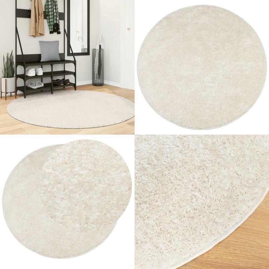 VidaXL Vloerkleed ISTAN hoogpolig glanzend Ø 160 cm crèmekleurig Vloerkleed Vloerkleden Tapijt Vloerkleed