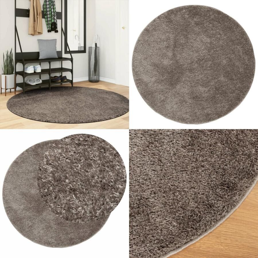 VidaXL Vloerkleed ISTAN hoogpolig glanzend Ø 160 cm grijs Vloerkleed Vloerkleden Tapijt Vloerkleed