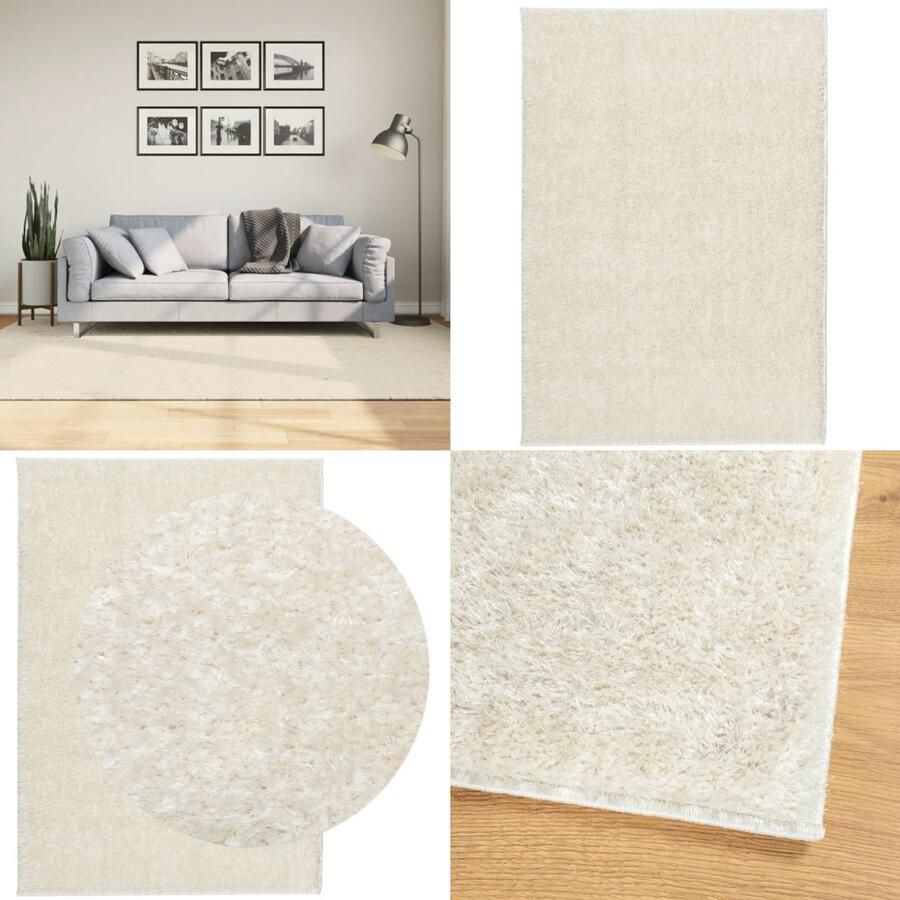 VidaXL Vloerkleed ISTAN hoogpolig glanzend 160x230 cm crèmekleurig Vloerkleed Vloerkleden Tapijt Vloerbedekking