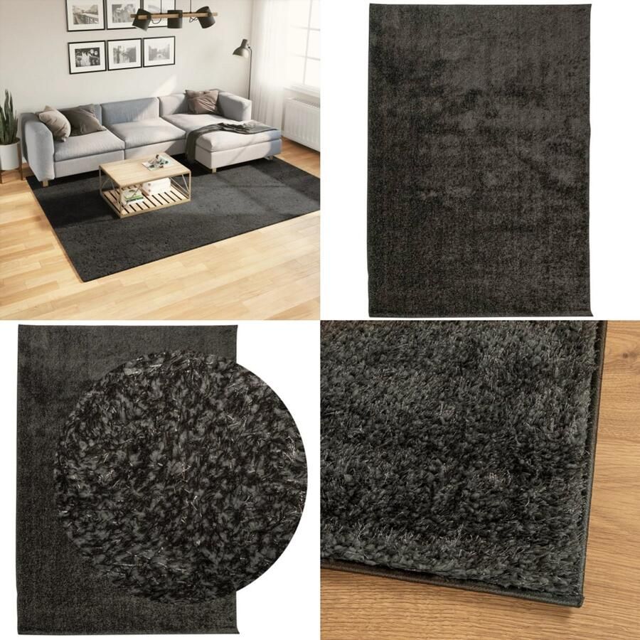 VidaXL Vloerkleed ISTAN hoogpolig glanzend 200x280 cm antracietkleurig Vloerkleed Vloerkleden Tapijt Vloerbedekking