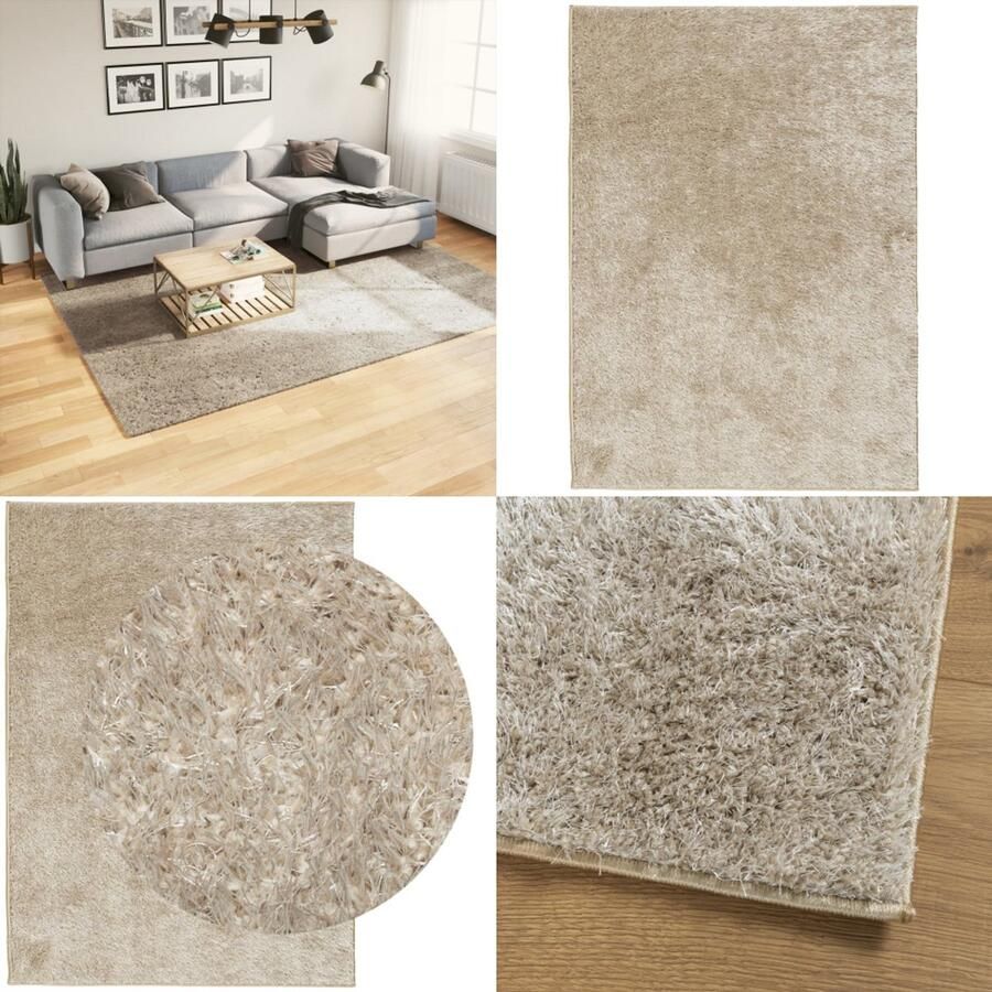 VidaXL Vloerkleed ISTAN hoogpolig glanzend 200x280 cm beige Vloerkleed Vloerkleden Tapijt Vloerbedekking
