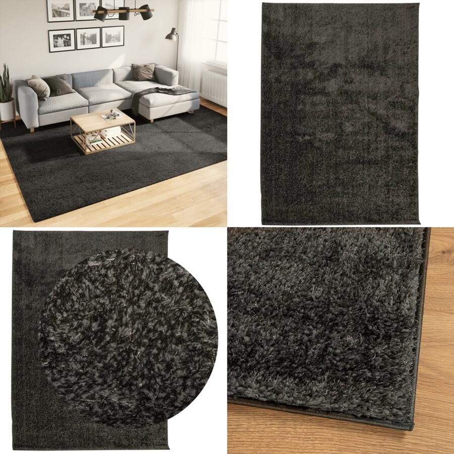 VidaXL Vloerkleed ISTAN hoogpolig glanzend 240x340 cm antracietkleurig Vloerkleed Vloerkleden Tapijt Vloerbedekking