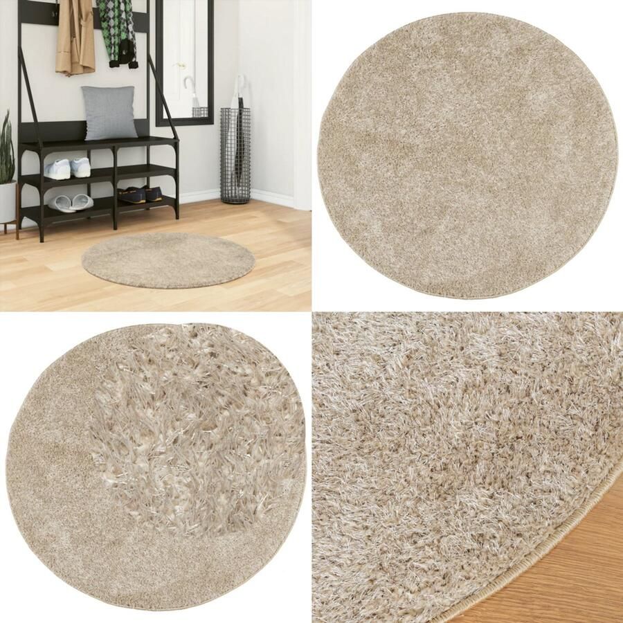 VidaXL Vloerkleed ISTAN hoogpolig glanzend Ø 80 cm beige Vloerkleed Vloerkleden Tapijt Vloerkleed