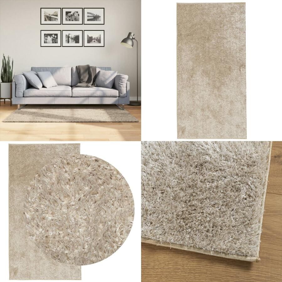 VidaXL Vloerkleed ISTAN hoogpolig glanzend 80x150 cm beige Vloerkleed Vloerkleden Tapijt Vloerbedekking