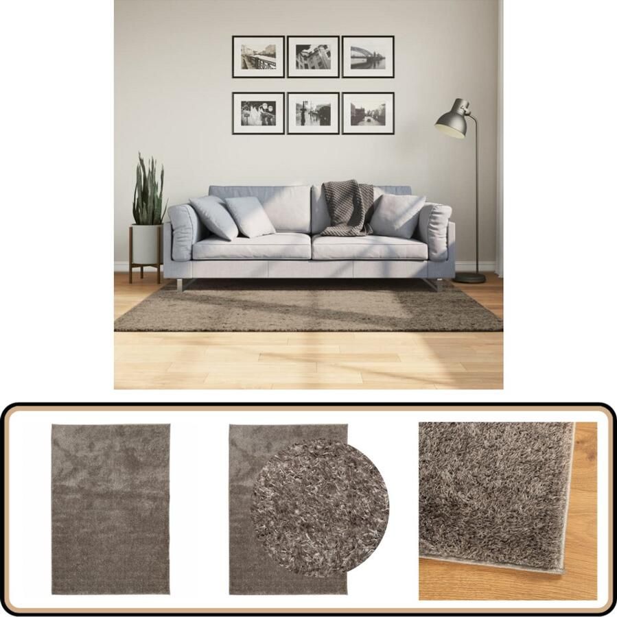 VidaXL Vloerkleed ISTAN Hoogpolig Grijs 120x170 cm Vloerkleed Tapijt Woonkamertapijt Slaapkamertapijt Vloerverwarming Compatibel