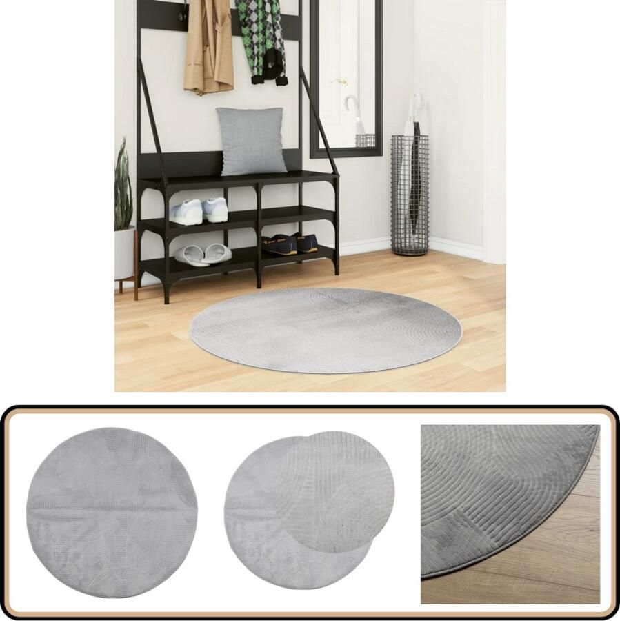 VidaXL Vloerkleed IZA Laagpolig ? 100 cm Grijs Vloerkleed Grijs Vloerkleed Rond Vloerkleed Wollen Vloerkleed Zacht Vloerkleed