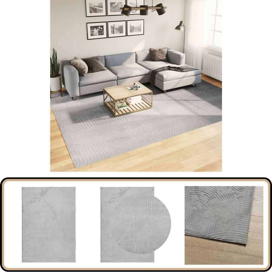 VidaXL Vloerkleed IZA Laagpolig 240x340 cm Grijs Vloerkleed Vloerbedekking Tapijt Decoratie Livingroom