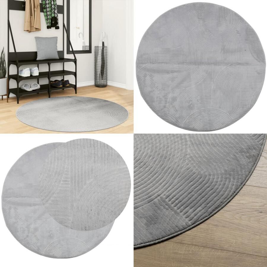 VidaXL Vloerkleed IZA laagpolig Scandinavisch Ø 120 cm grijs Vloerkleed Vloerkleden Tapijt Vloerbedekking