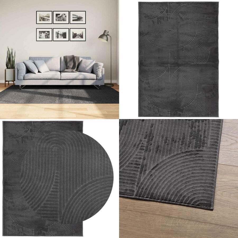 VidaXL Vloerkleed IZA laagpolig Scandinavisch 140x200 cm antraciet Vloerkleed Vloerkleden Tapijt Vloerbedekking