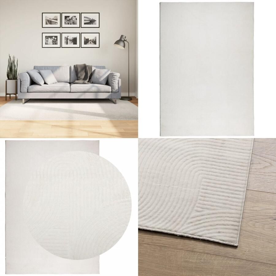 VidaXL Vloerkleed IZA laagpolig Scandinavisch 140x200 cm crèmekleurig Vloerkleed Vloerkleden Tapijt Vloerbedekking