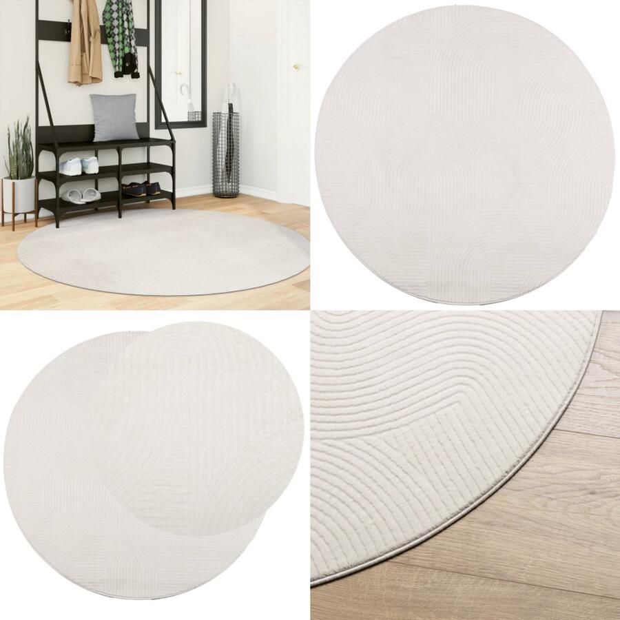 VidaXL Vloerkleed IZA laagpolig Scandinavisch Ø 160 cm crèmekleurig Vloerkleed Vloerkleden Tapijt Vloerbedekking