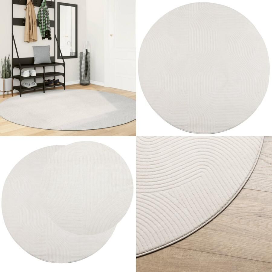 VidaXL Vloerkleed IZA laagpolig Scandinavisch Ø 200 cm crèmekleurig Vloerkleed Vloerkleden Tapijt Vloerbedekking