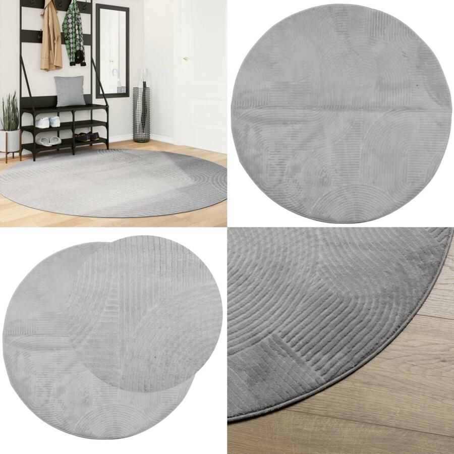 VidaXL Vloerkleed IZA laagpolig Scandinavisch Ø 200 cm grijs Vloerkleed Vloerkleden Tapijt Vloerbedekking
