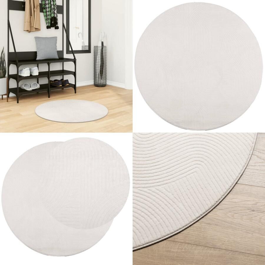 The Living Store Vloerkleed IZA laagpolig Scandinavisch Ø 80 cm crèmekleurig Vloerkleed Tapijt Kamerdecoratie Living Decoratie Beige Tapijten