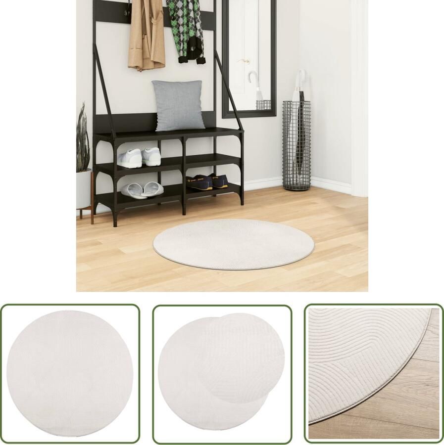 The Living Store Vloerkleed IZA laagpolig Scandinavisch Ø 80 cm crèmekleurig Vloerkleed Tapijt Kamerdecoratie Living Decoratie Beige Tapijten - Foto 2