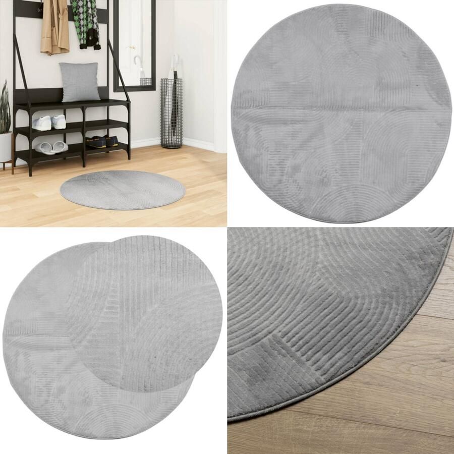 VidaXL Vloerkleed IZA laagpolig Scandinavisch Ø 80 cm grijs Vloerkleed Vloerkleden Tapijt Vloerbedekking