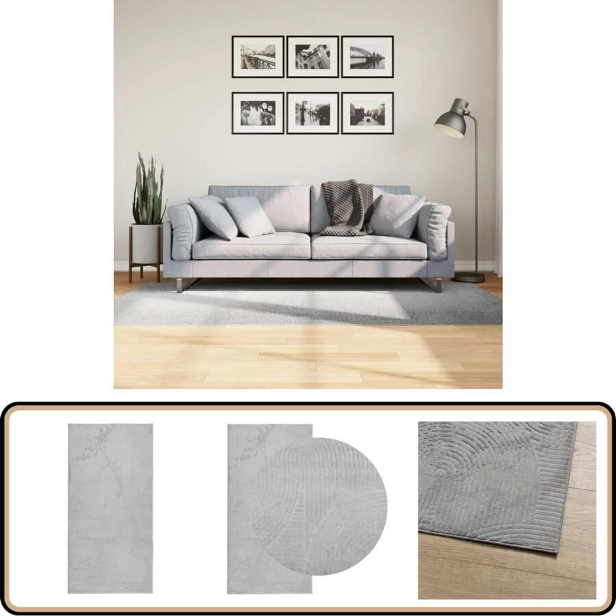 The Living Store Vloerkleed IZA laagpolig Scandinavisch 100x200 cm grijs Vloerkleed Grijs Vloerkleed Polyester Vloerkleed Modern Vloerkleed Rond Vloerkleed