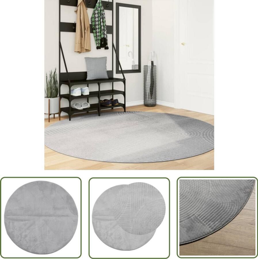 The Living Store IZA Vloerkleed 200 cm Grijs 100% polyester 8 mm Korte pool Vloerkleed Grijs Vloerkleed Ronde Vloerkleed Wollen Vloerkleed Zacht Vloerkleed