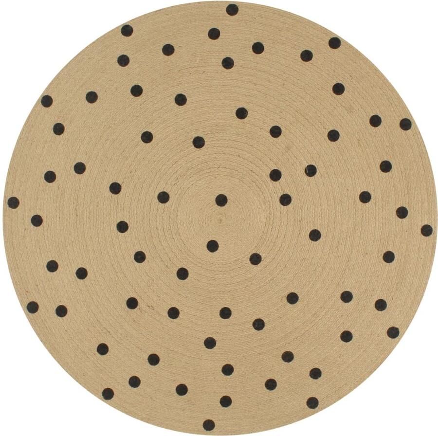 VidaXL Vloerkleed Jute Handgemaakt Polkadot 120 cm Jute Tapijt Ronde Vloerkleed Handgemaakte Tapijt Natuurlijke Decoratie Zwart Wit Tapijt