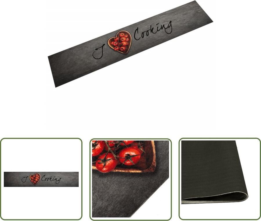 The Living Store Keukenmat Trendy Gelaagd Fluweel 300 x 60 cm Slipvast Latex Kooktekst Keukenmat Vloerkleed Antislip Mat Kokende Tekst Fluweel