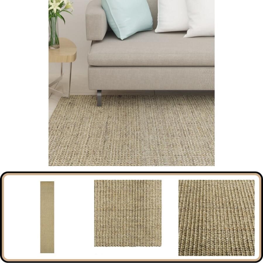 VidaXL Vloerkleed Natuurlijk Sisal 66x350 cm Groen Sisal Vloerkleed Natuurvezel Vloerkleed Vloerkleden Taupe Lange Vloermatten Vloerverwarming Compatibel