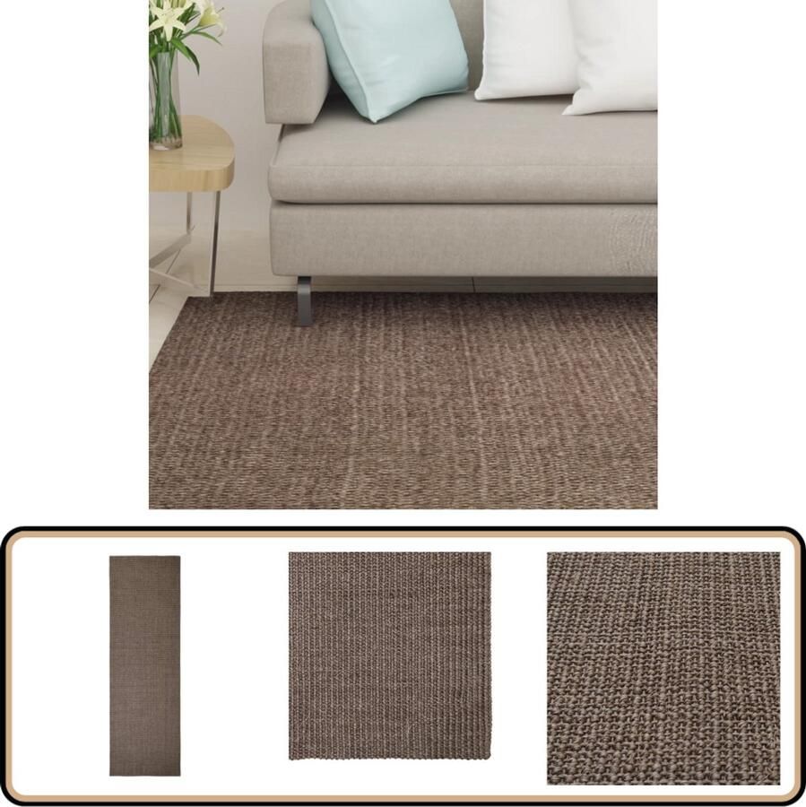VidaXL Vloerkleed Natuurlijk Sisal Bruin 80x250 cm Vloerkleden Sisalfleurkleden Natuurstoffen Vloeren Bruine Vloerkleed Anti Slip Vloerkleed