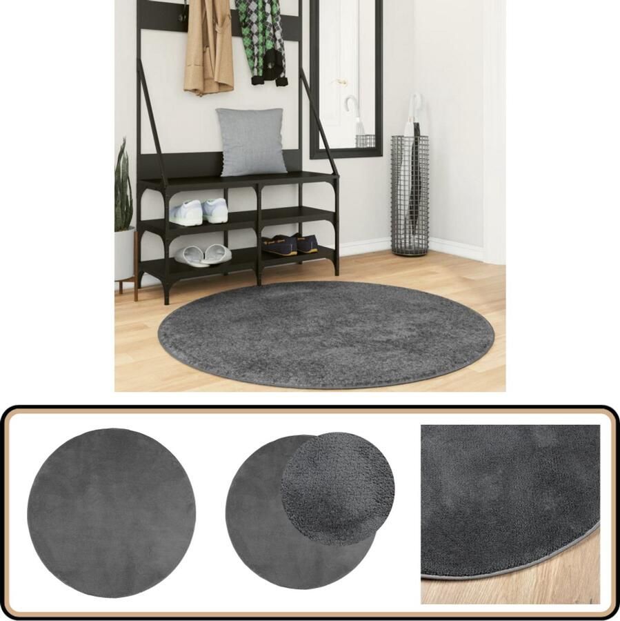 The Living Store OVIEDO Vloerkleed 120 cm Antraciet 100% Polyester Zacht en Duurzaam Vloerkleed Tapijt Antraciet Polyester Rond