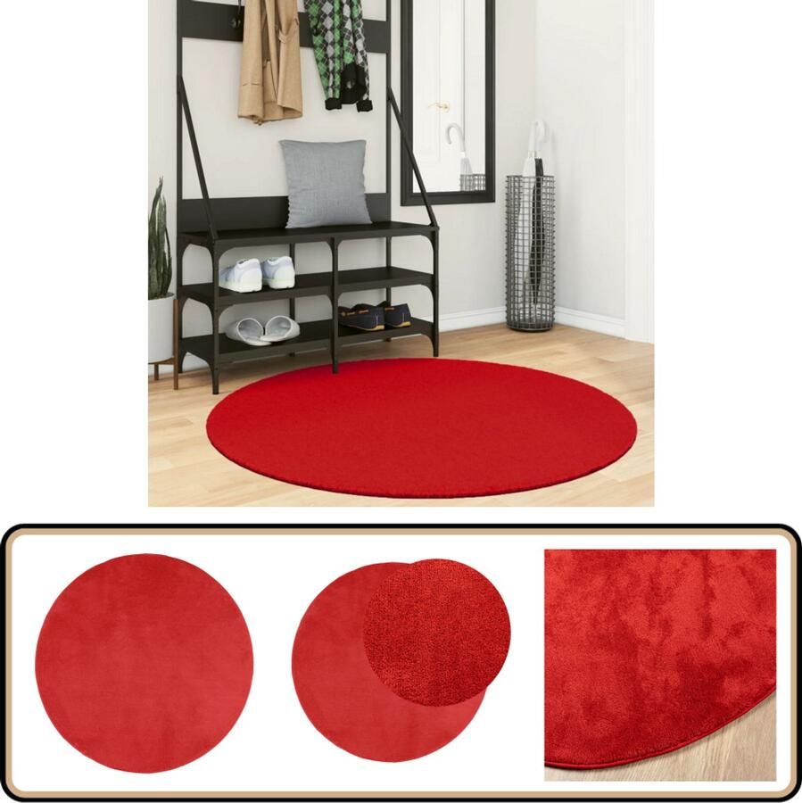 The Living Store OVIEDO Vloerkleed 120 cm Rood Polyester 12.5 mm Duurzaam en veilig Vloerkleed Tapijt Kamerdecoratie Rode Vloerkleed Ronde Vloerkleed