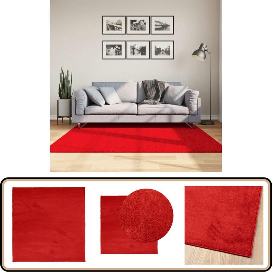The Living Store OVIEDO Vloerkleed 160 x 160 cm Rood Polyester OEKO-TEX Vloerkleed Tapijt Rode Vloerkleed Polyester Vloerkleed 160x160